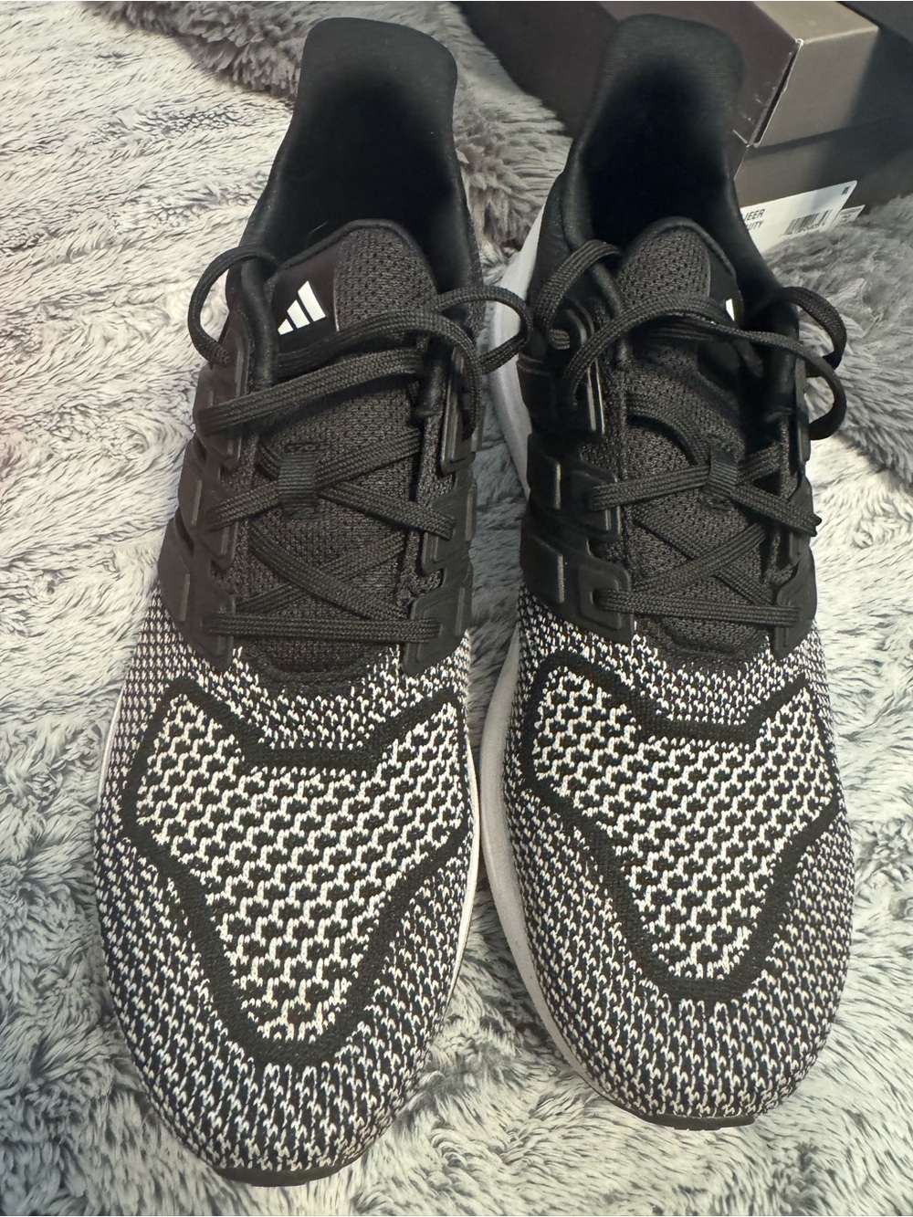 adidas Black and White Knit Athletic Running Shoes